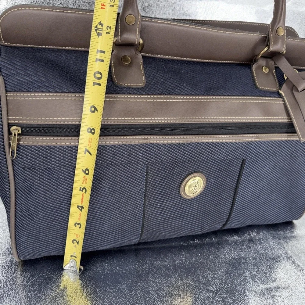 Vintage JG Hook Weekender Travel Bag Duffle Navy Blue Striped Canvas Preppy 90s